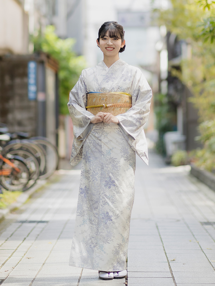 単衣仕立て透けていません【単衣】白大島 紬 正絹着物